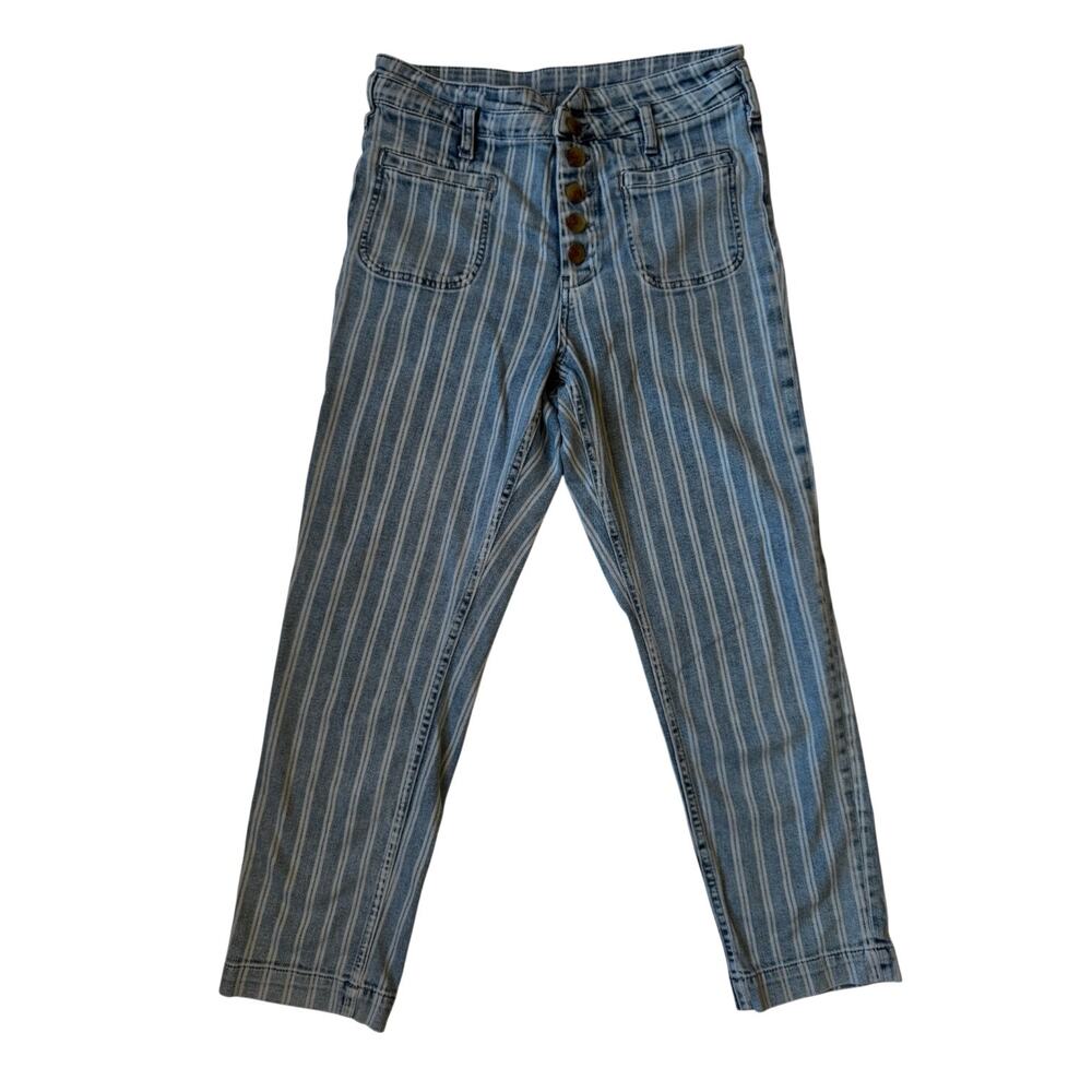 Anthropologie Pilcro High Rise Slim Stripe Acid Wash Crop Jeans 29 Nautical Euro - Picture 4 of 16